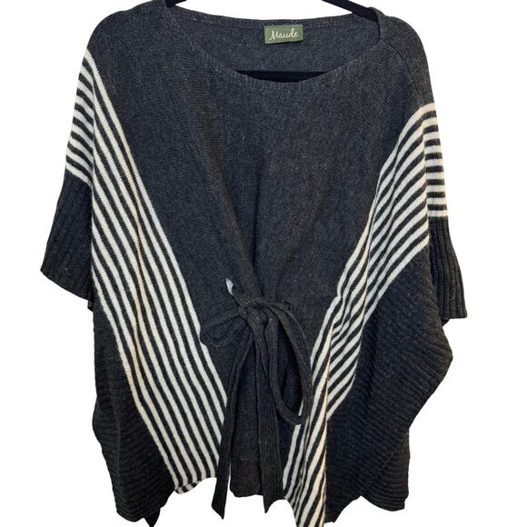 Maude Tie Waist Poncho Wool Blend Sweater Gray Size OSFM S/L Pullover - Picture 2 of 11